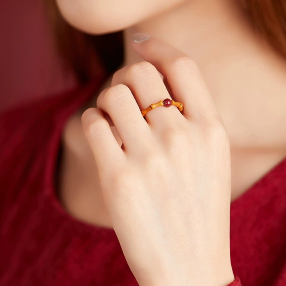 Cinnabar Olive Wood Bamboo Blessing Ring