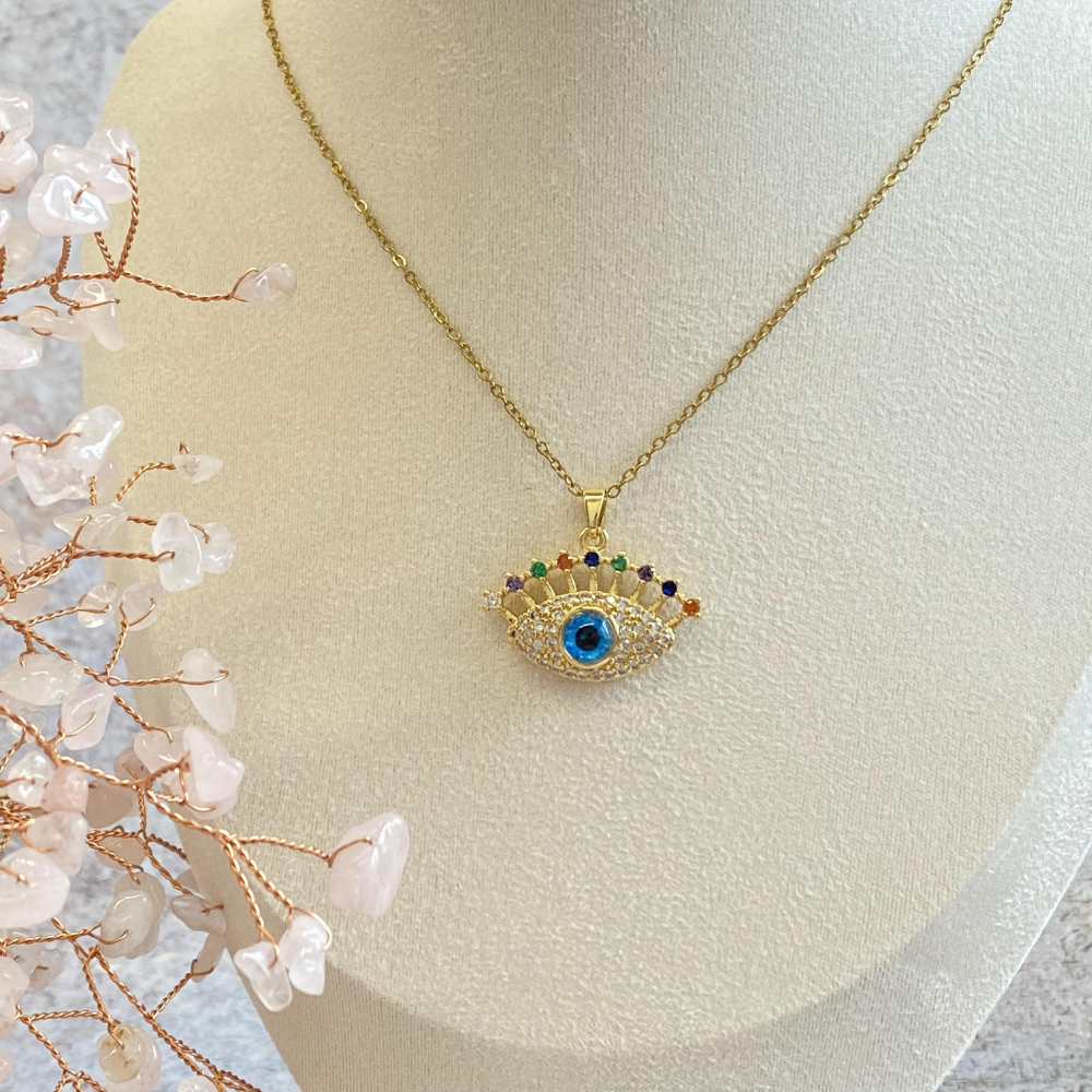 Blue Evil Eye Multi-Gem Protection Necklace