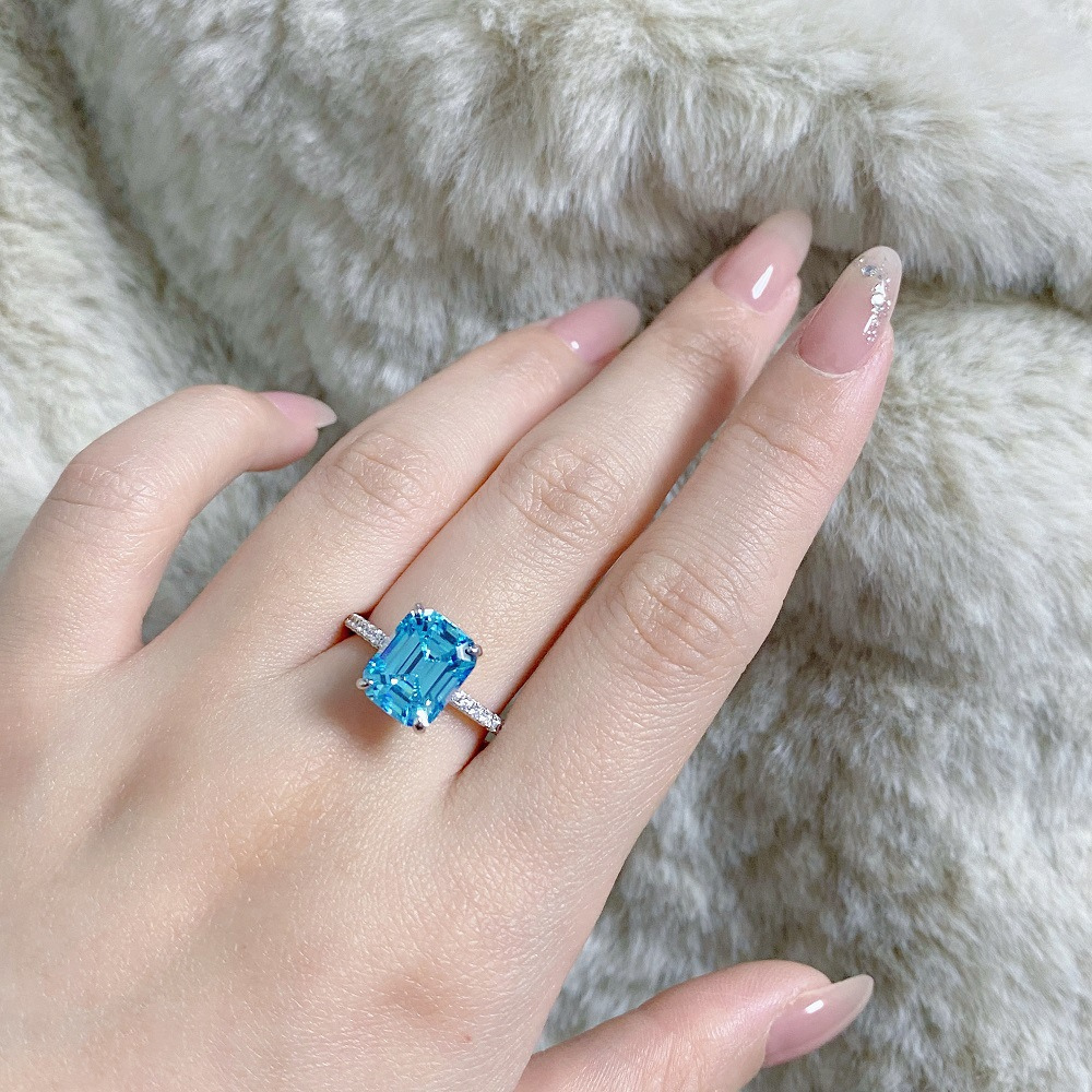 Aquamarine Radiant Emerald-Cut Healing Ring