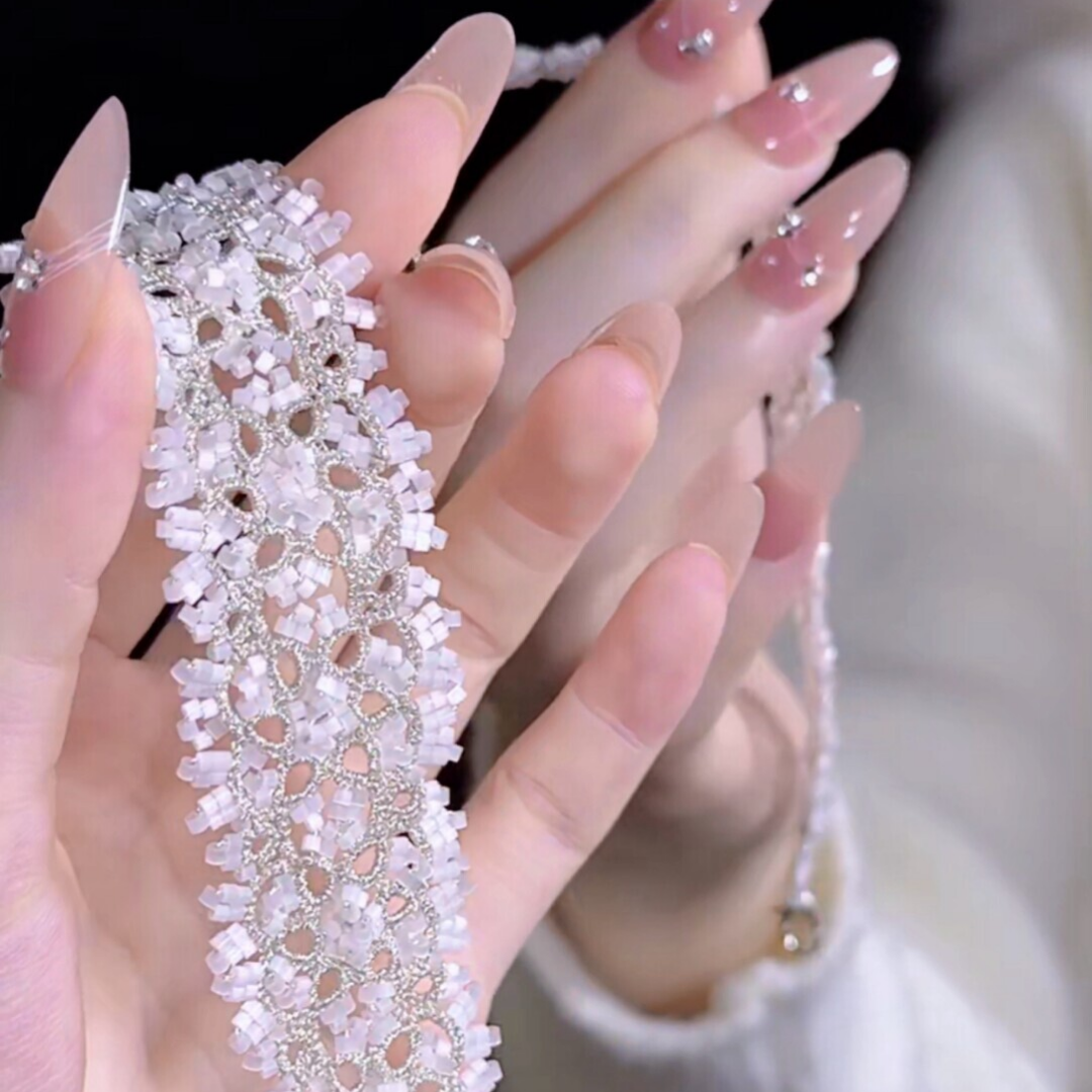 White Moonstone Lace Beaded Handwoven Frivolite Bracelet