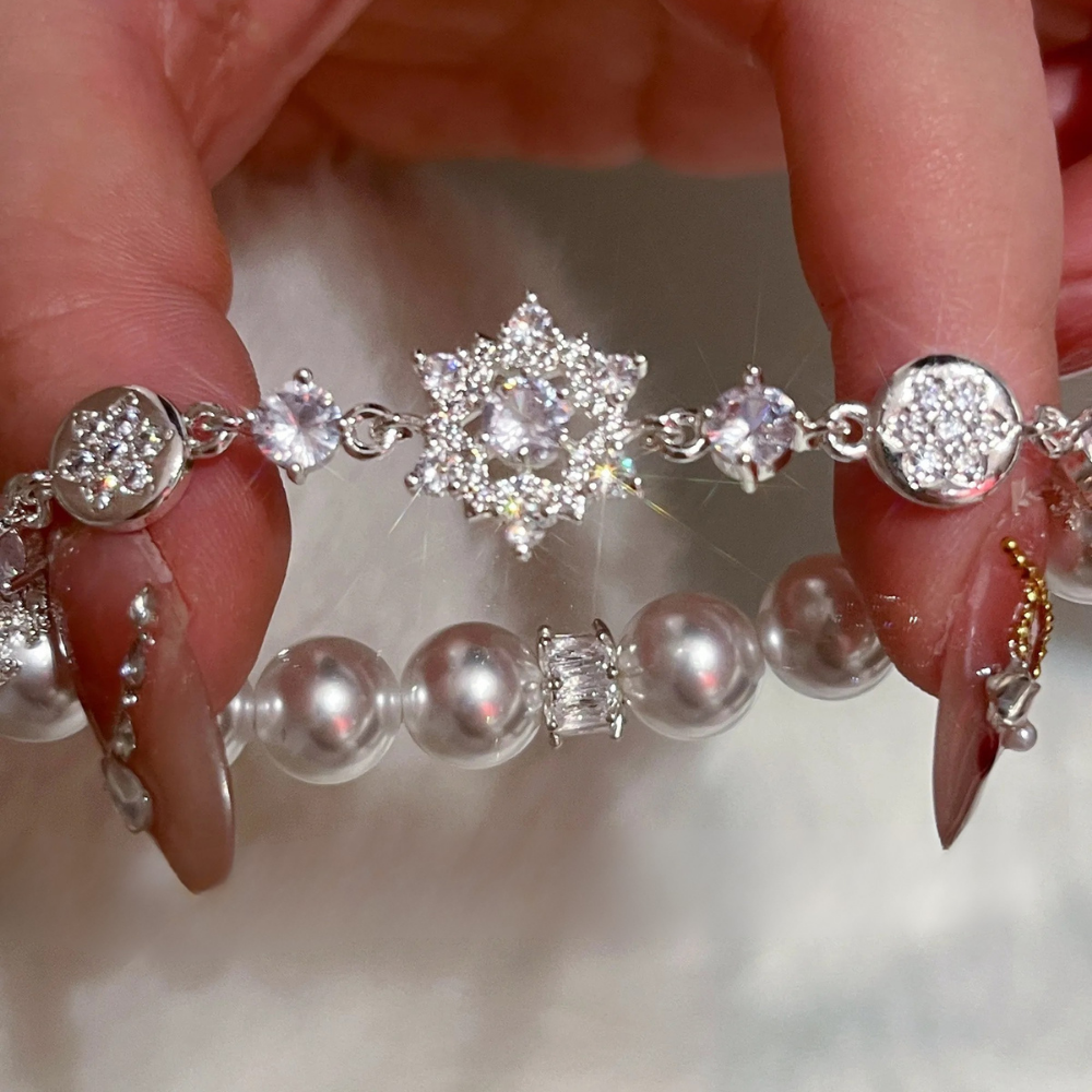 Crystal Snowflake and Pearl Bracelet