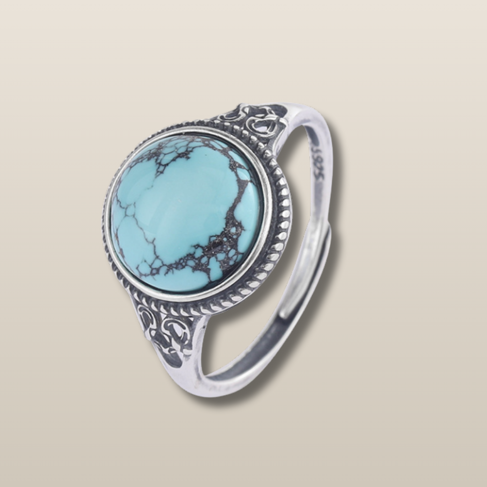 Turquoise Egg Silver Healing Harmony Ring