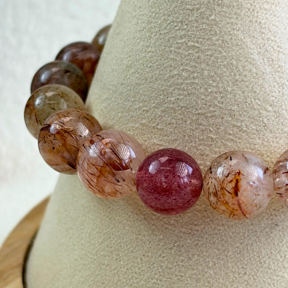 Golden Rutilated Quartz Silver Abundance Confidence Energy Crystal Bracelet