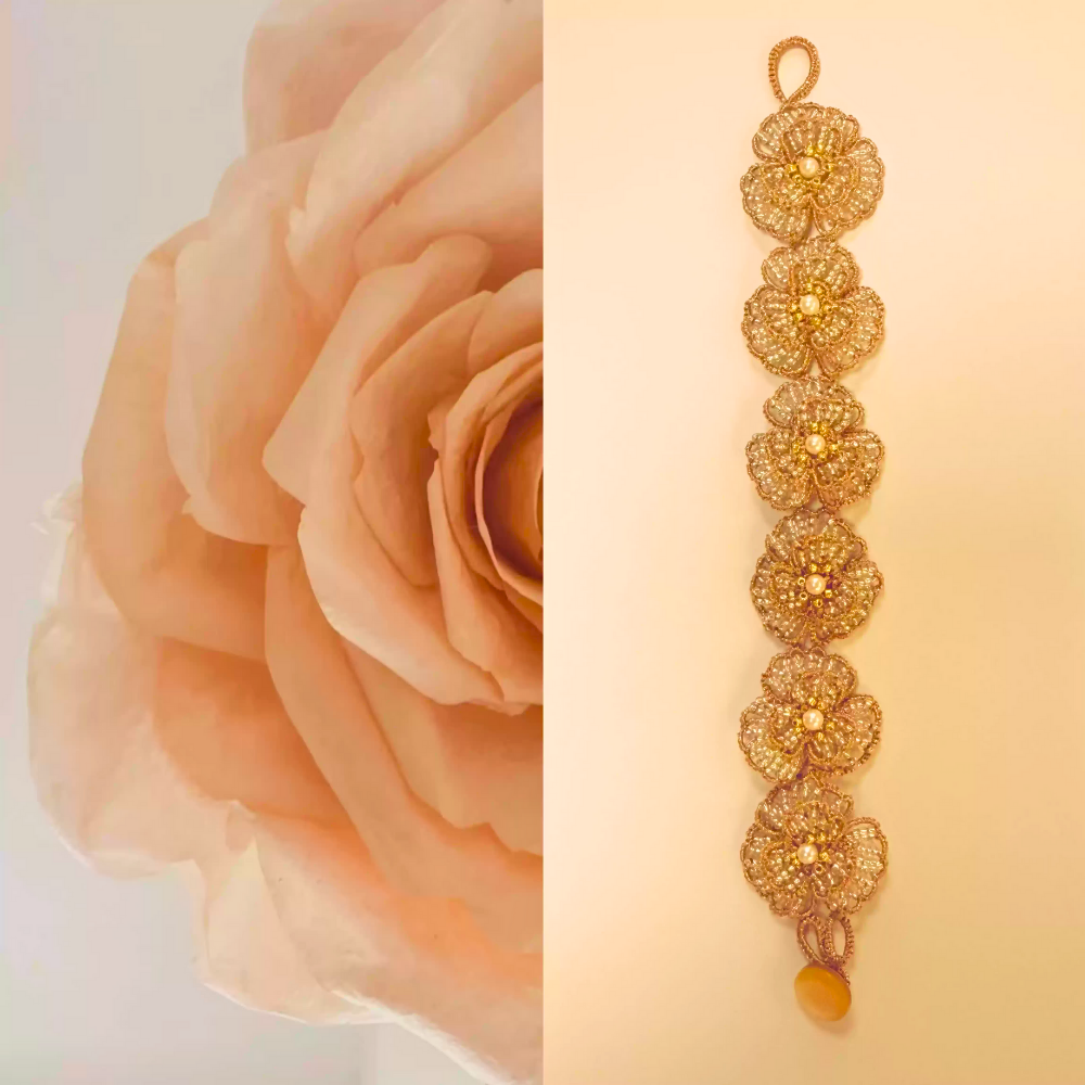 Handwoven Floral Beaded Artisanal Cuff Bracelet