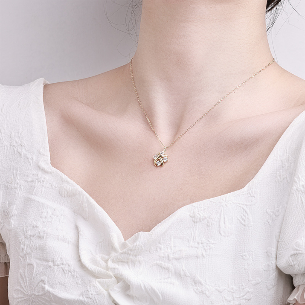 Cross Knot Artificial Diamond 925 Silver Plated Necklace