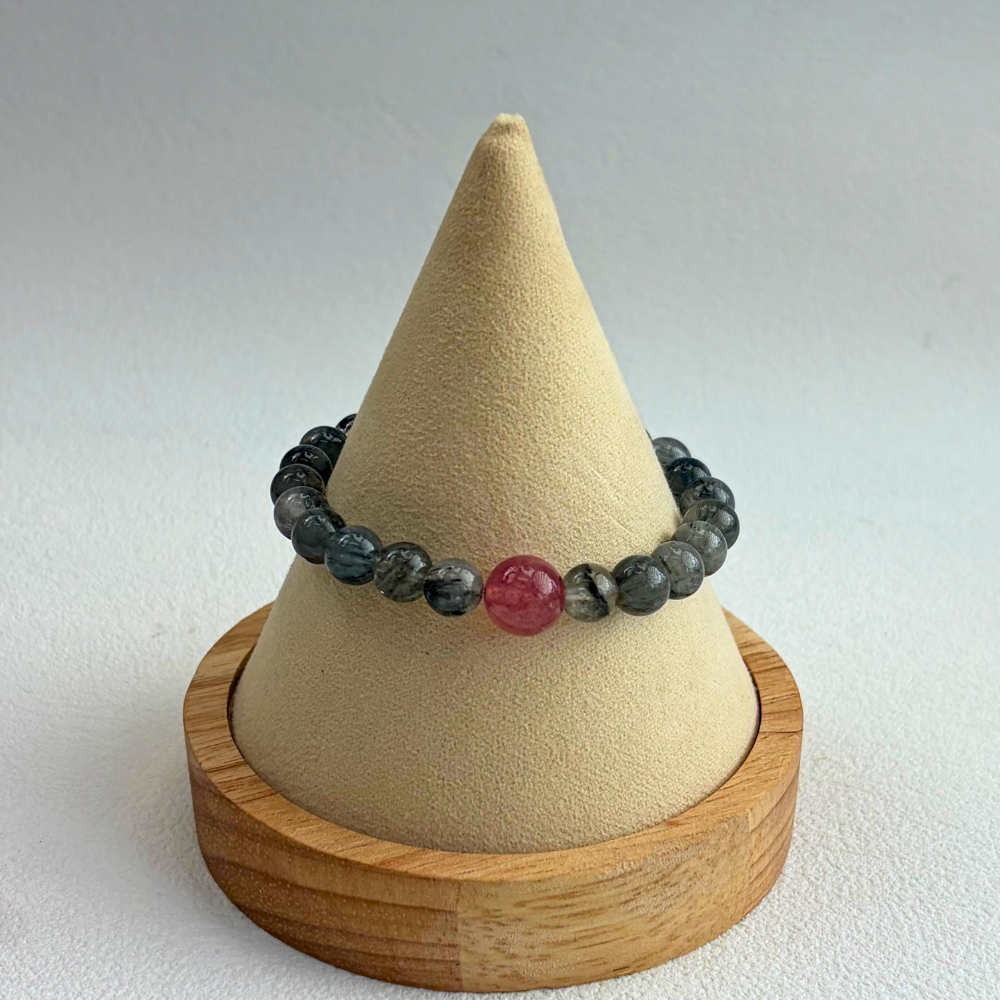 Black Rutilated Quartz Red Agate Protection Bracelet