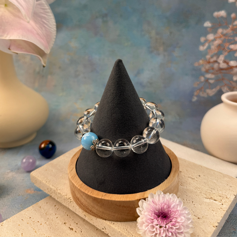 Clear Quartz Aquamarine Larimar Serenity Bracelet
