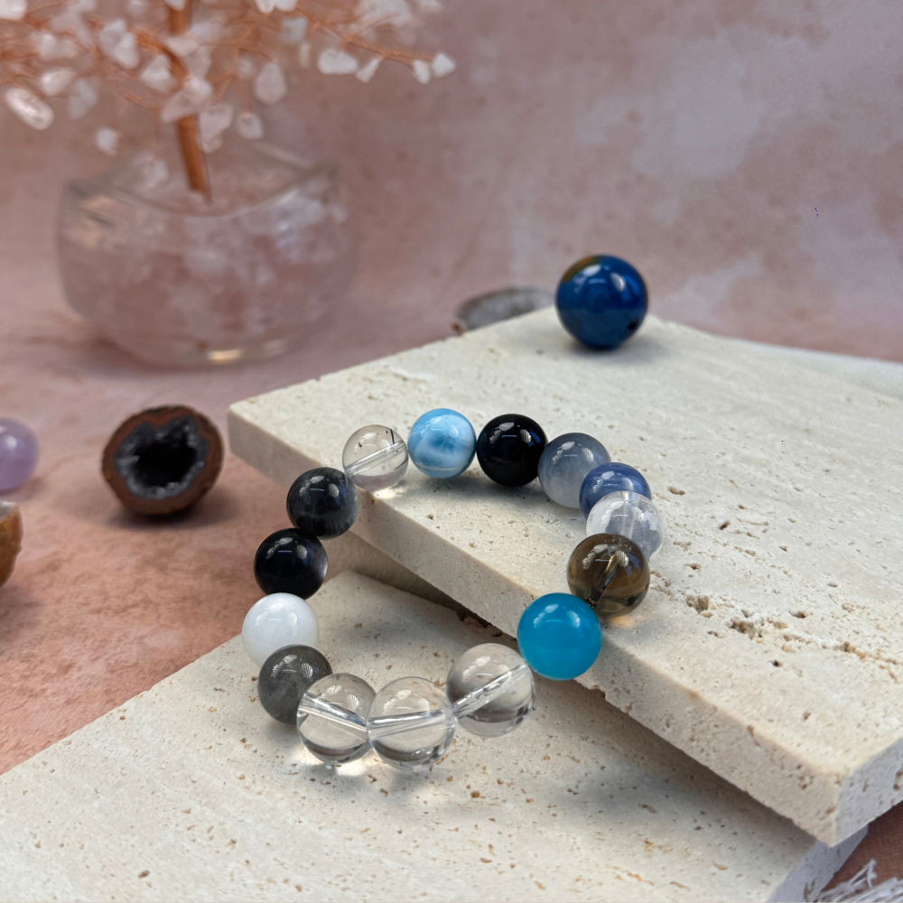 Blue Apatite Kyanite Obsidian Balance Bracelet