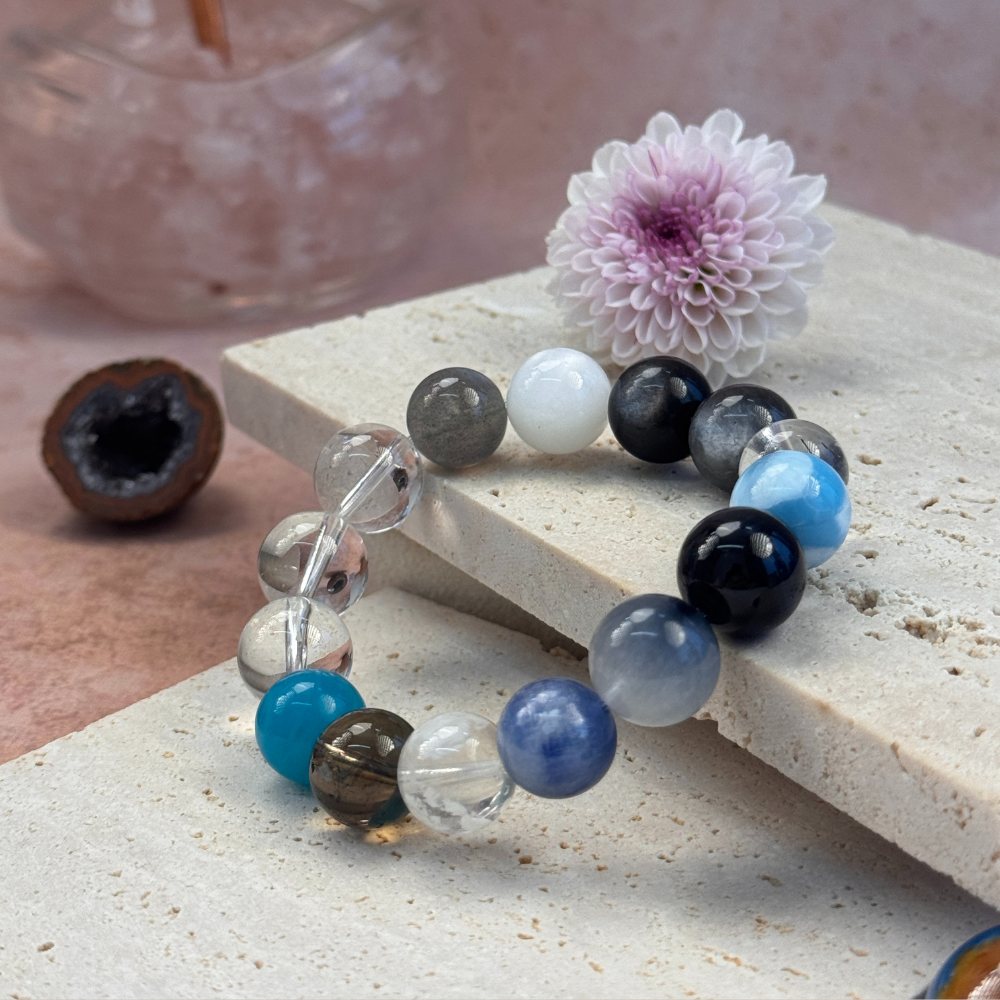 Blue Apatite Kyanite Obsidian Balance Bracelet
