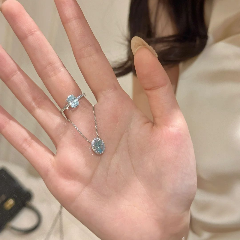 Aquamarine Silver Twist Serenity Healing Ring