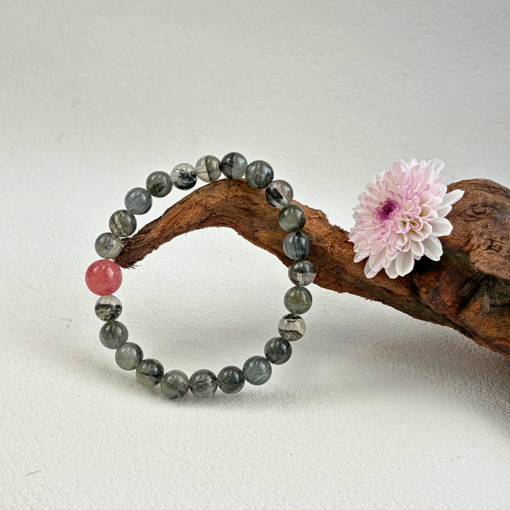 Black Rutilated Quartz Red Agate Protection Bracelet