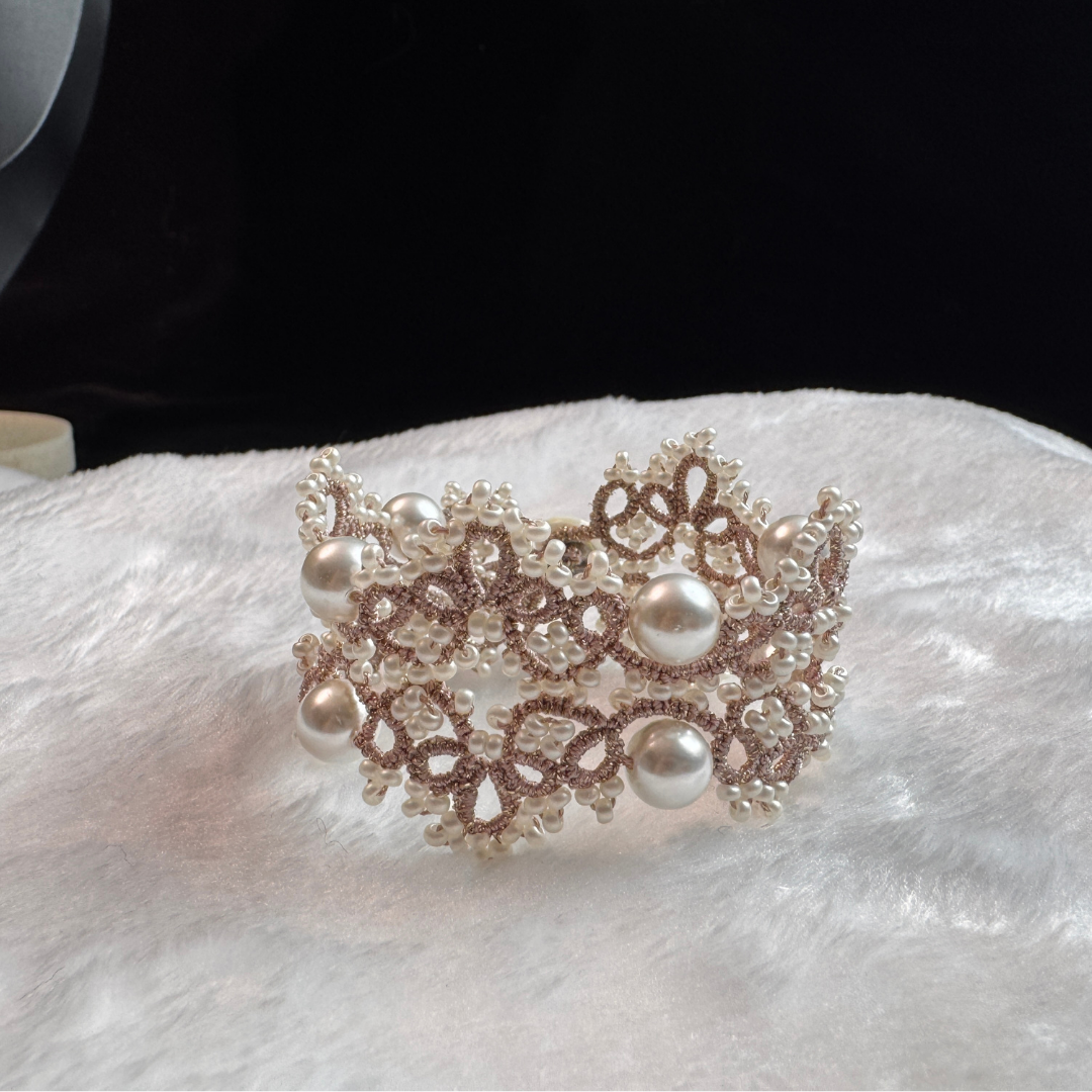 Handwoven Pearl Lace Adjustable Delicate Beaded Details Ring