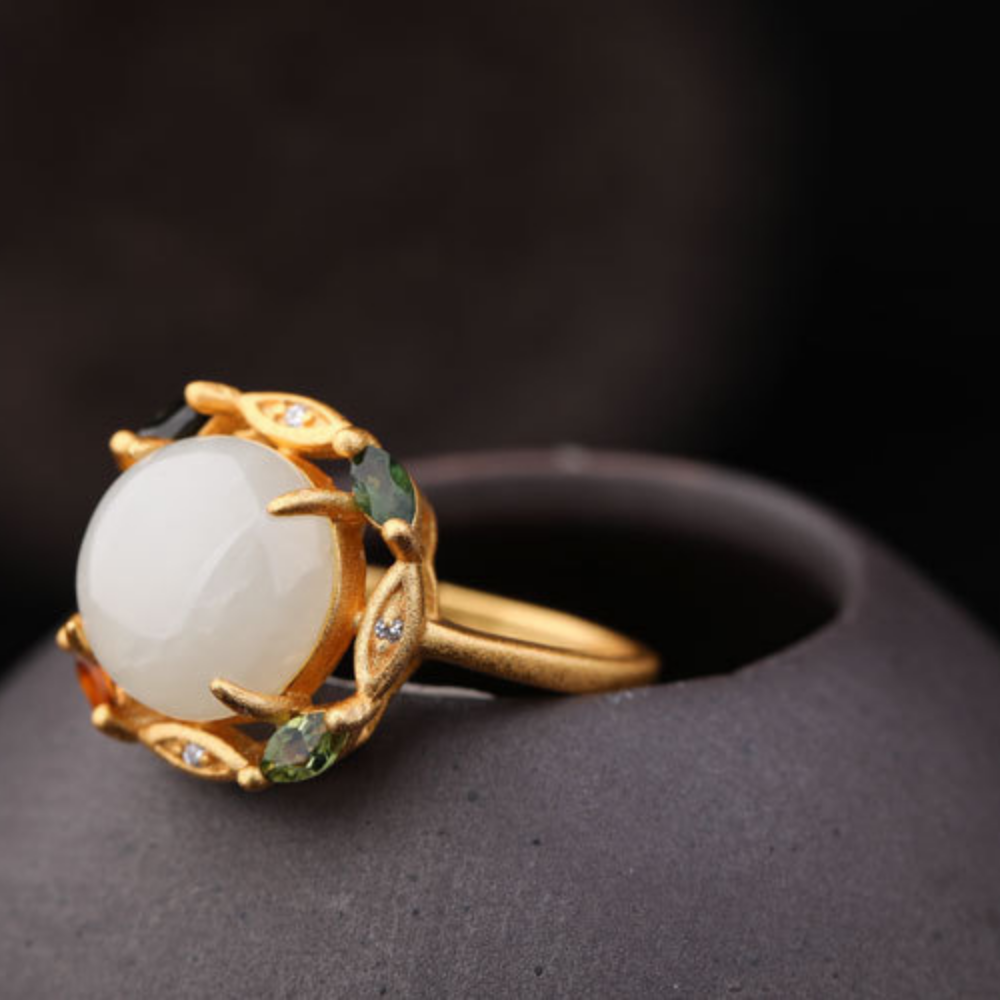 Hetian Jade Silver Prosperity Harmony Ring