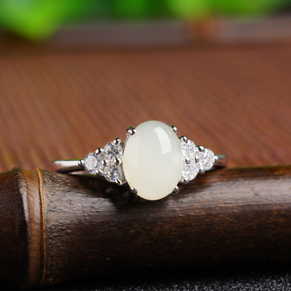 Hetian Jade Clear Quartz Serenity Ring