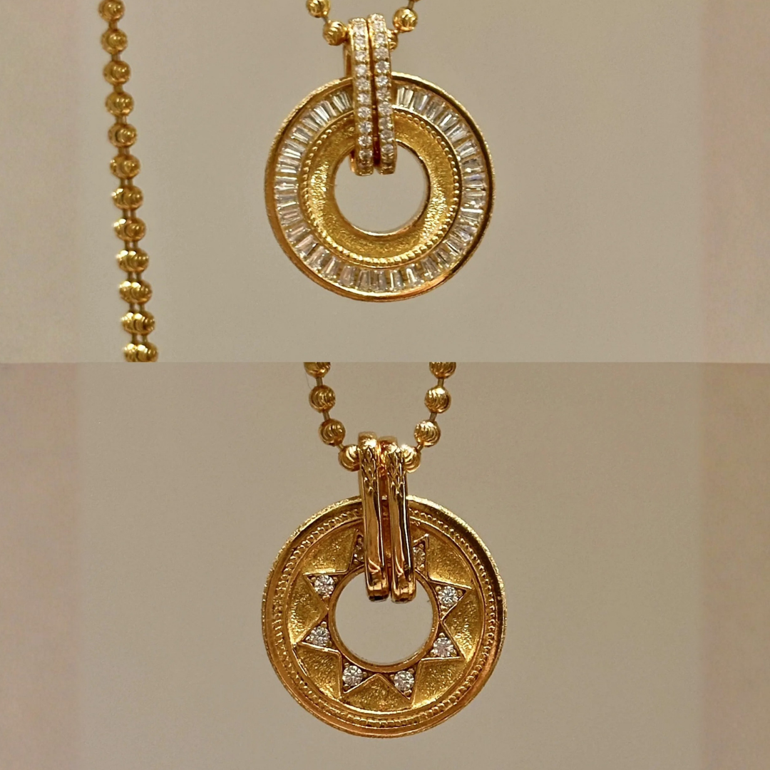 Double Sided Starburst Wheel Artificial Diamond Necklace