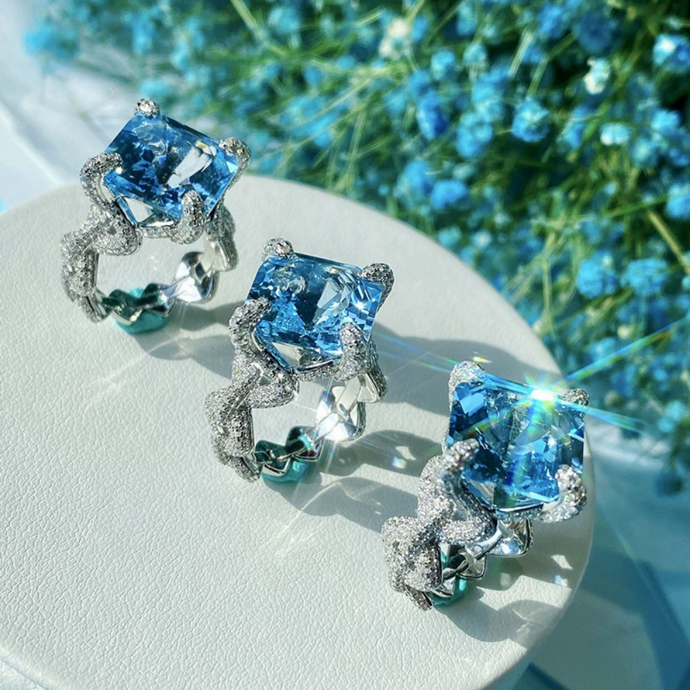 Aquamarine Dreamwave Adjustable Statement Ring