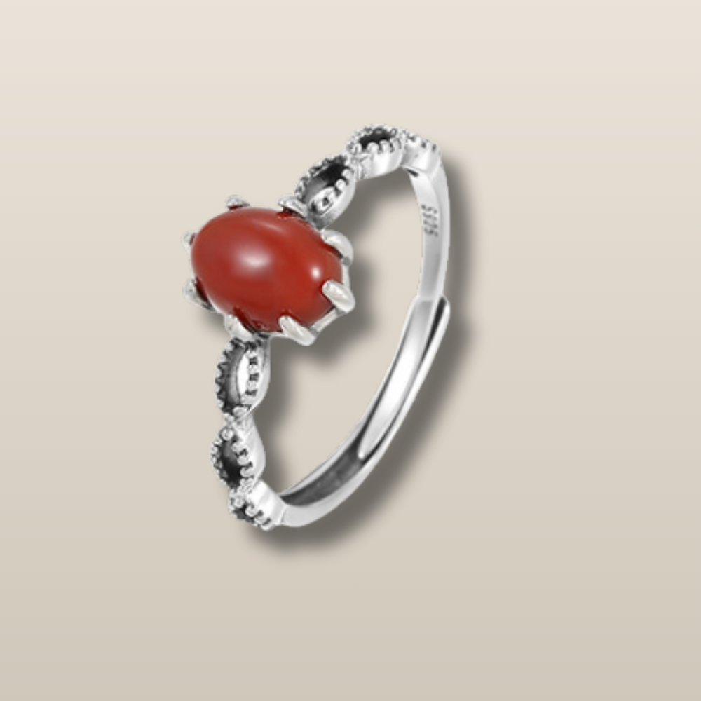 Red Agate Hetian Jade Silver Protection Ring