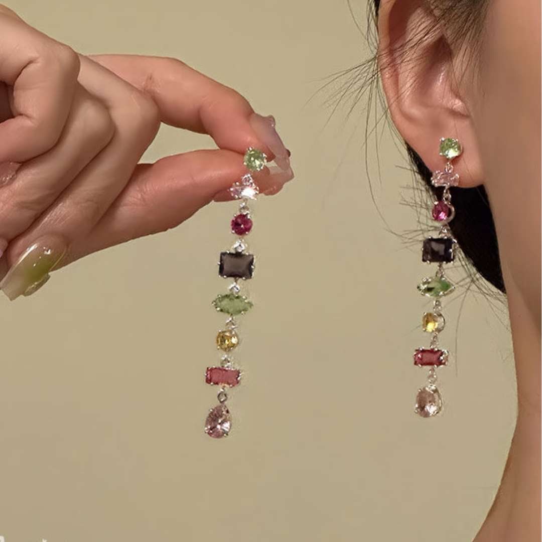 Dopamine Colorful Crystal Rainbow Gemstone Statement Necklace / Bracelet / Earrings