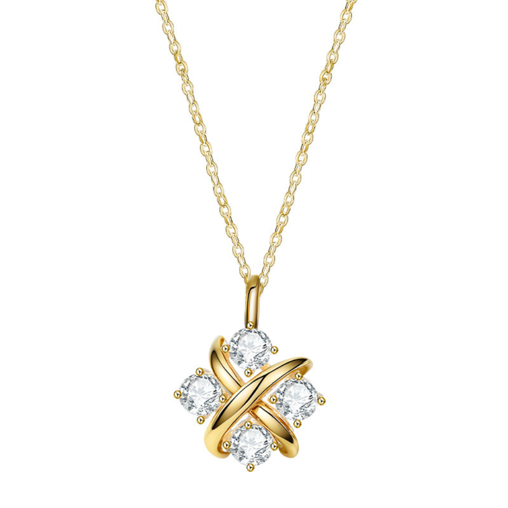 Cross Knot Artificial Diamond 925 Silver Plated Necklace