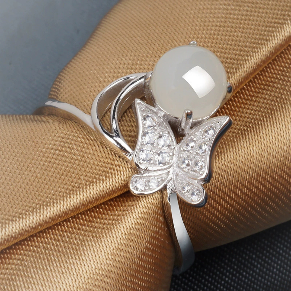 Jade Clear Quartz Serenity Butterfly Ring