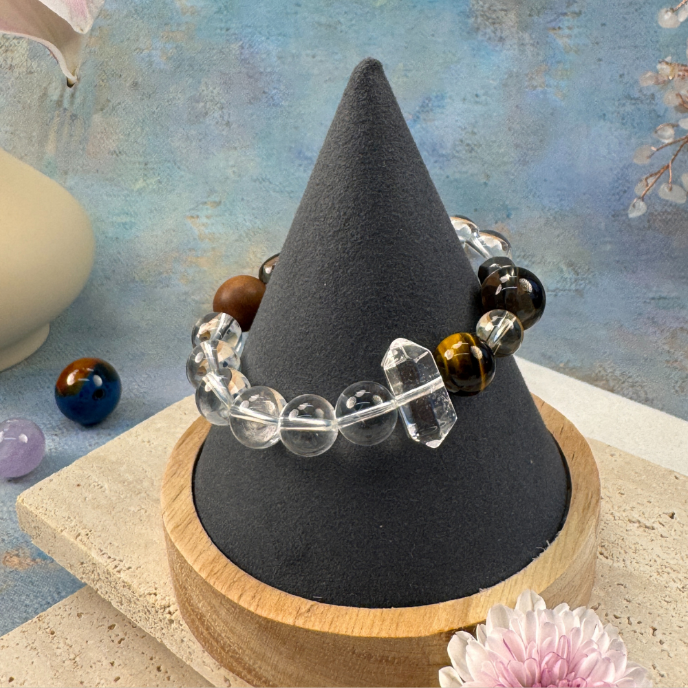 Clear Quartz Amethyst Sandalwood Protection Bracelet