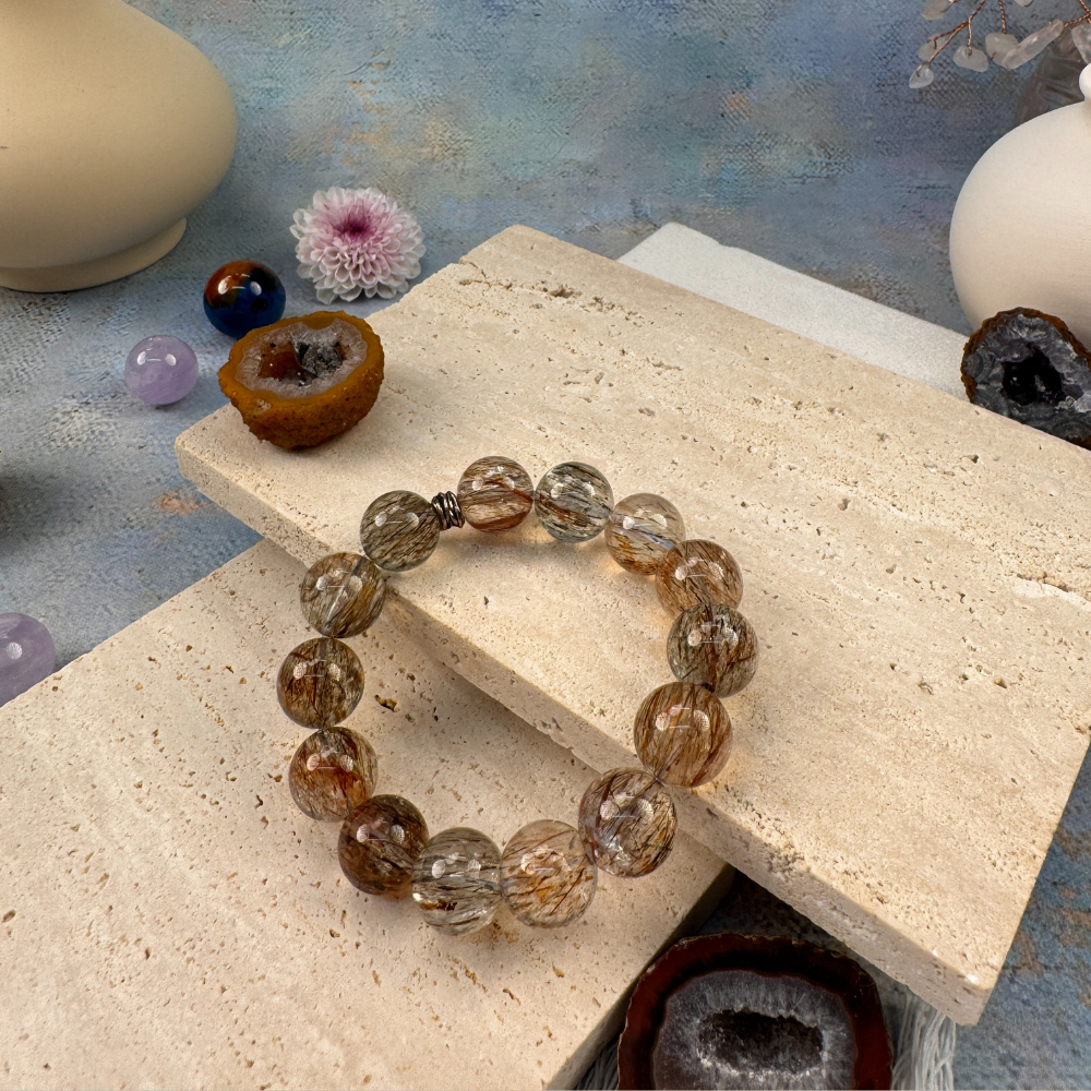 Golden Rutilated Quartz Energy Wealth Protection Bracelet