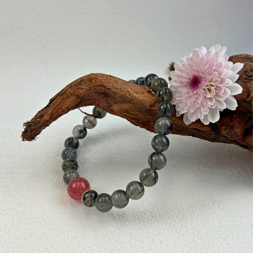 Black Rutilated Quartz Red Agate Protection Bracelet
