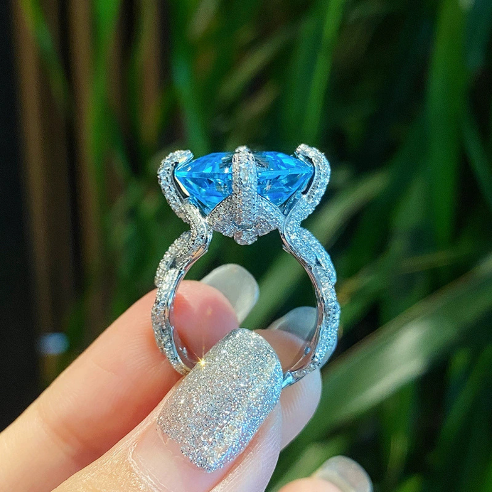 Aquamarine Dreamwave Adjustable Statement Ring