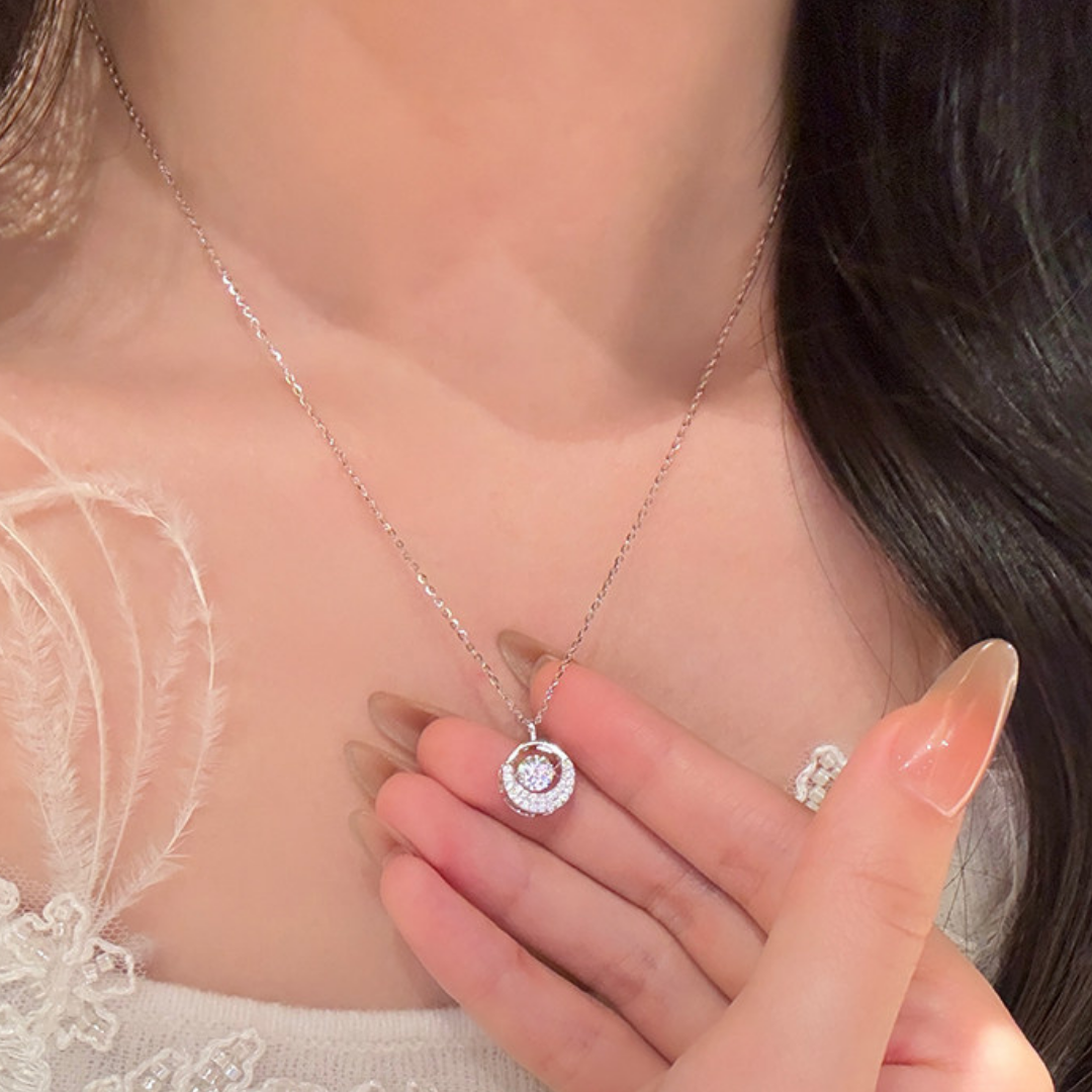 Dancing Heart Rotating Diamond Sterling Pendant Necklace