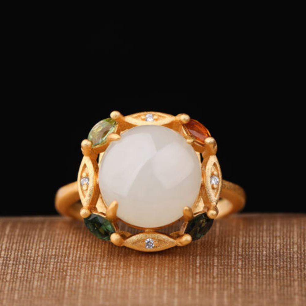 Hetian Jade Silver Prosperity Harmony Ring