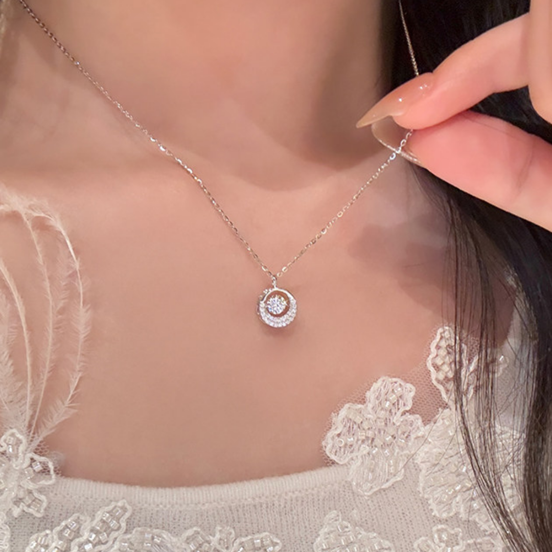 Dancing Heart Rotating Diamond Sterling Pendant Necklace