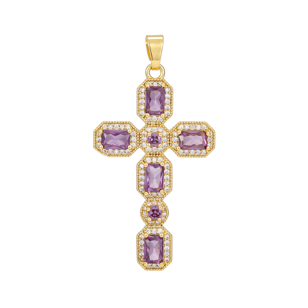 Micro Pave Multicolor Zirconia Cross Pendant Necklace