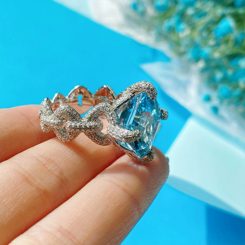 Aquamarine Dreamwave Adjustable Statement Ring