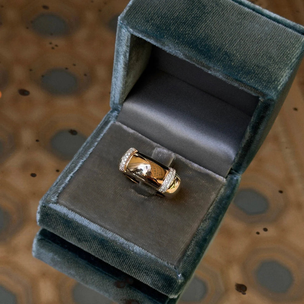 Gold Wide Band Crystal Inlay Adjustable Ring