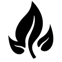 Black leaf-like symbol on a white background