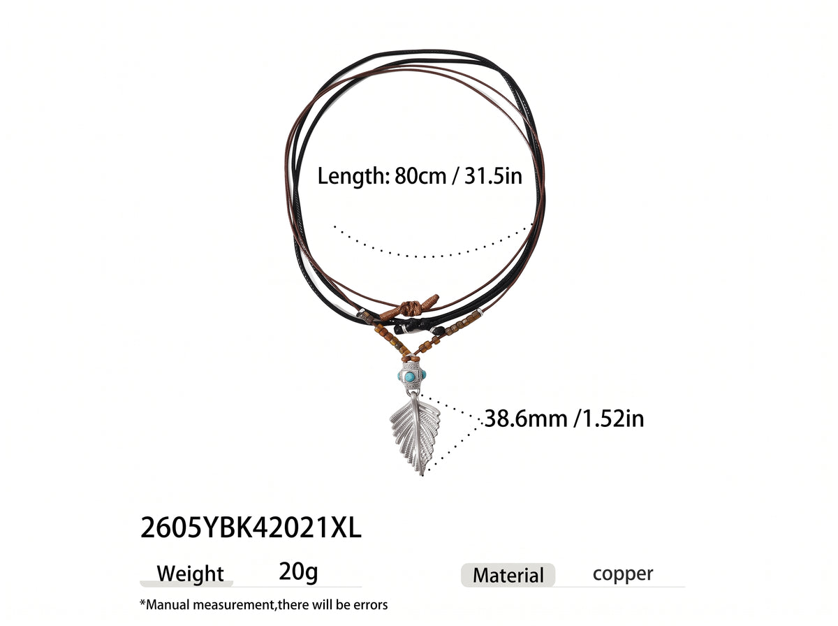 Boho Layered Beaded Pendant Necklace for Women - Vintage Feather & Horse Charm Choker Set