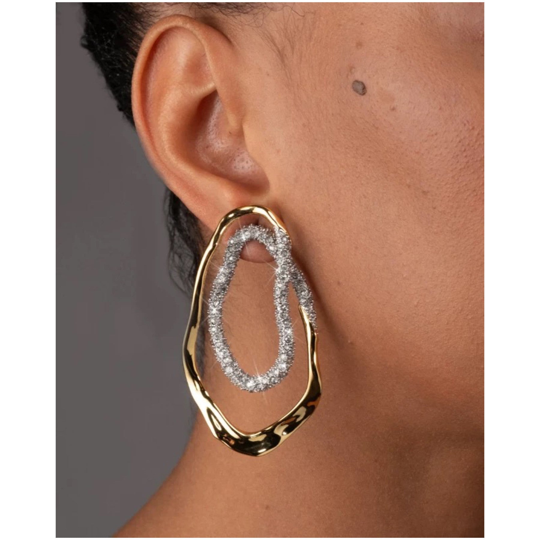 Gold Twisted Hoop Cubic Zirconia Modern Statement Earrings