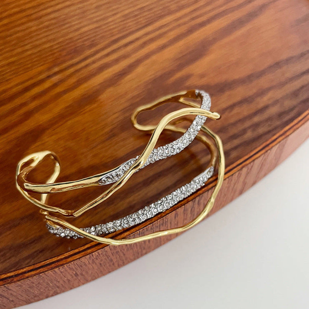 Gold Plated Liquid Metal Wave Cuff Bracelet