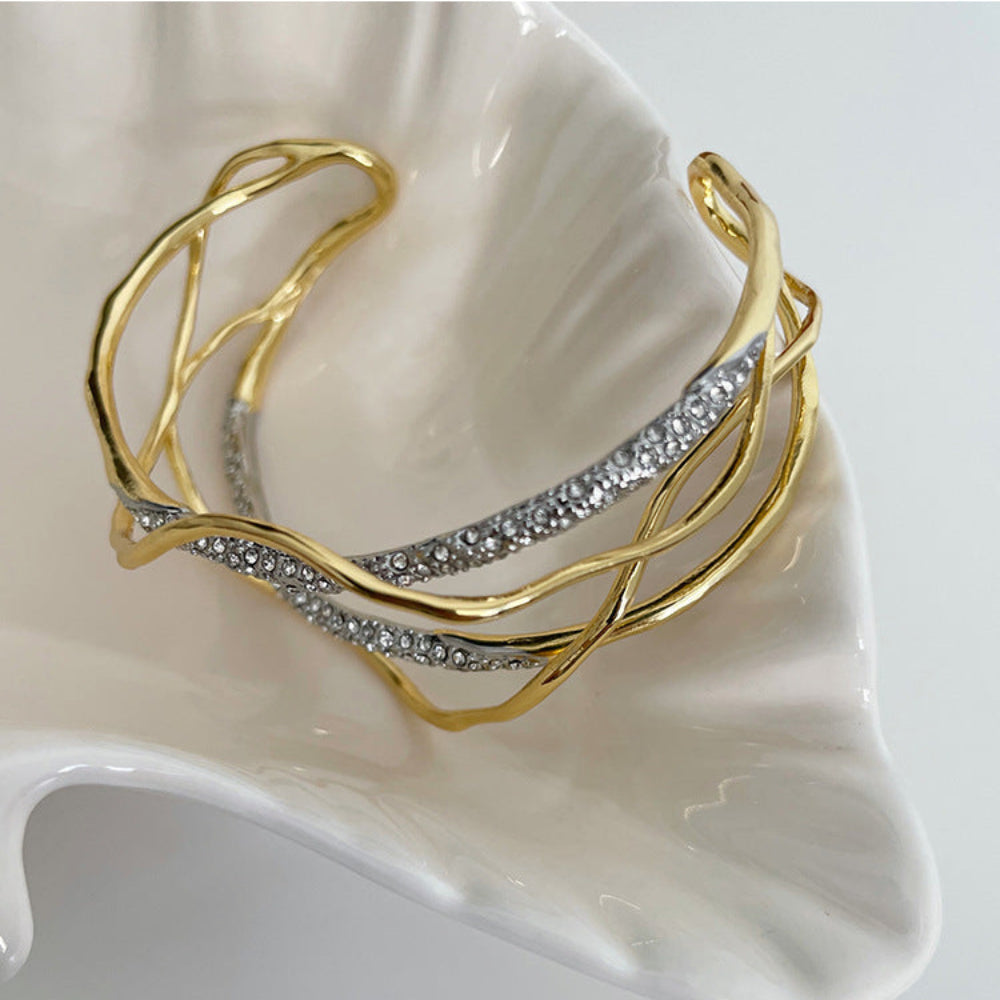 Gold Plated Liquid Metal Wave Cuff Bracelet