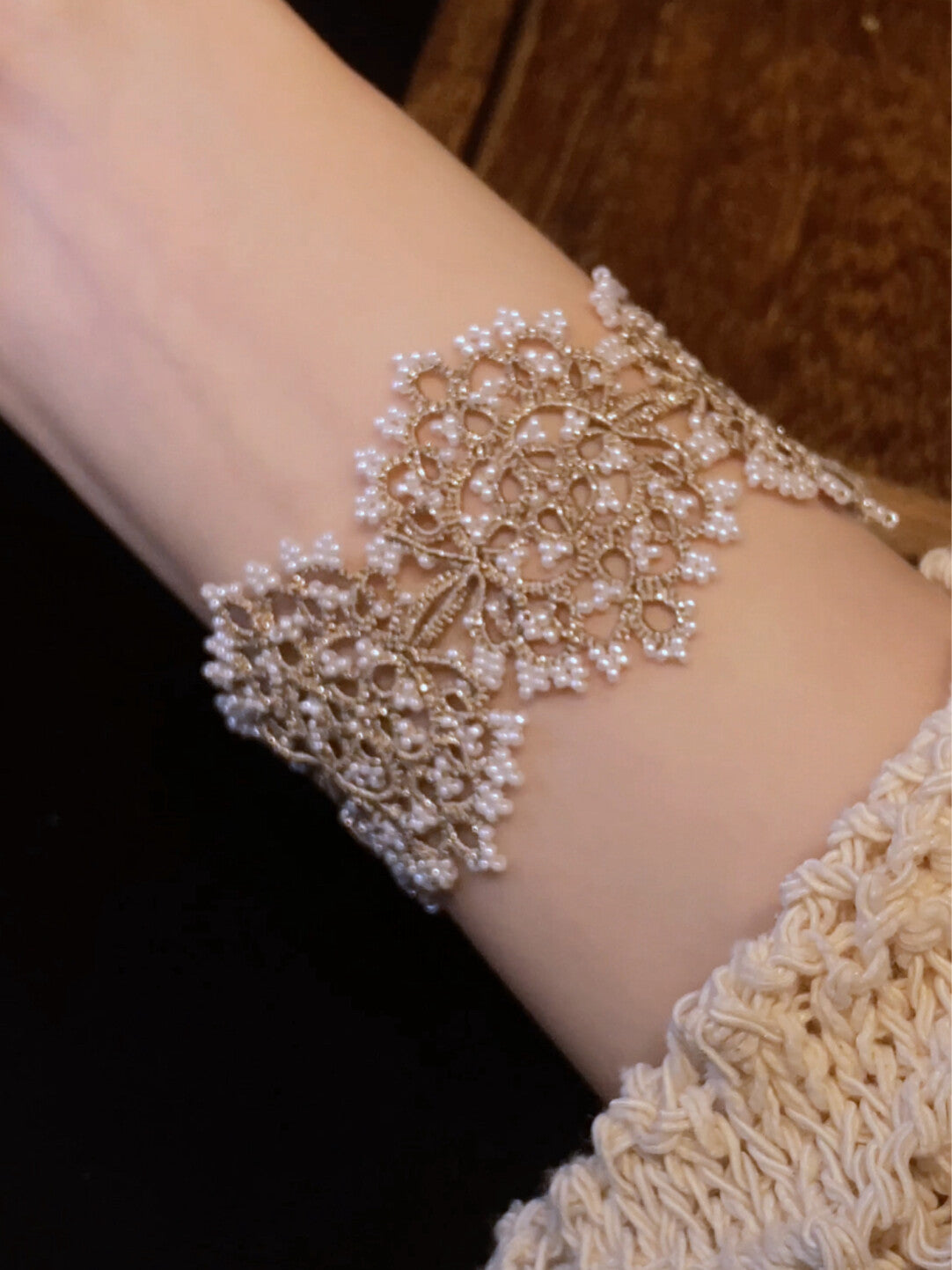 French Lace Pearl Bracelet – Handmade Tatted Jewelry