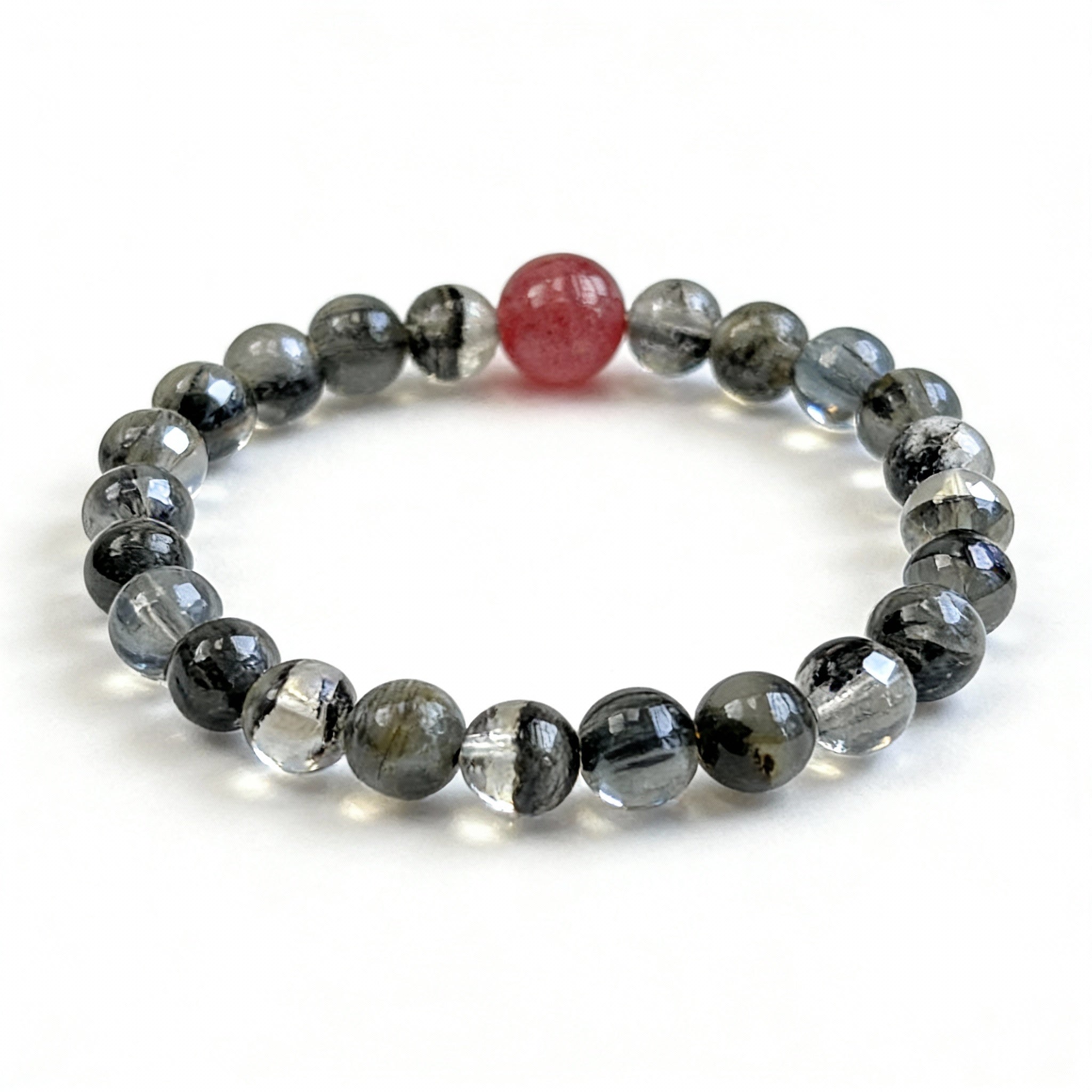 Black Rutilated Quartz Red Agate Protection Bracelet