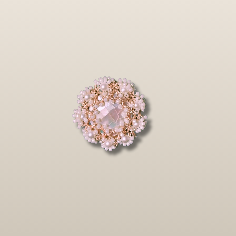Handmade Lace Beaded Design with Pearl Cluster Centerpiece Ring