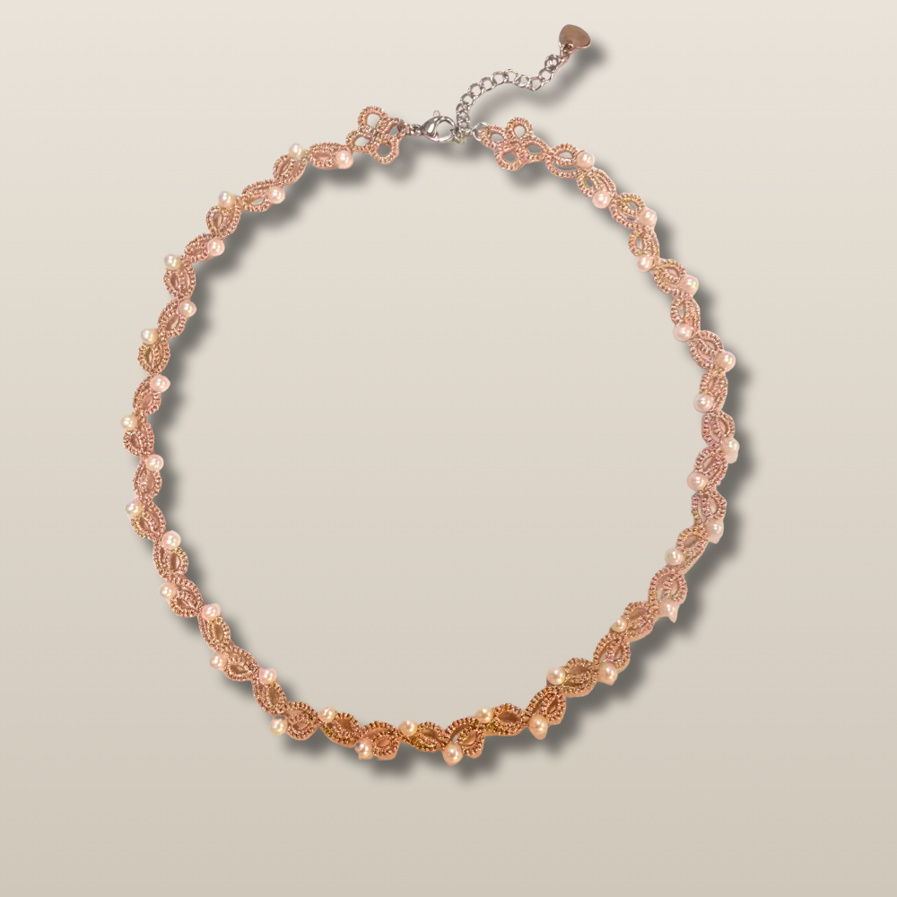 Tatting Lace Pearl Handmade Delicate Vintage Bridal Necklace