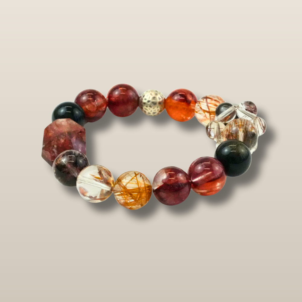 Red Hare’s Fur Quartz Garnet Smoky Quartz Energy Protection Healing Bracelet