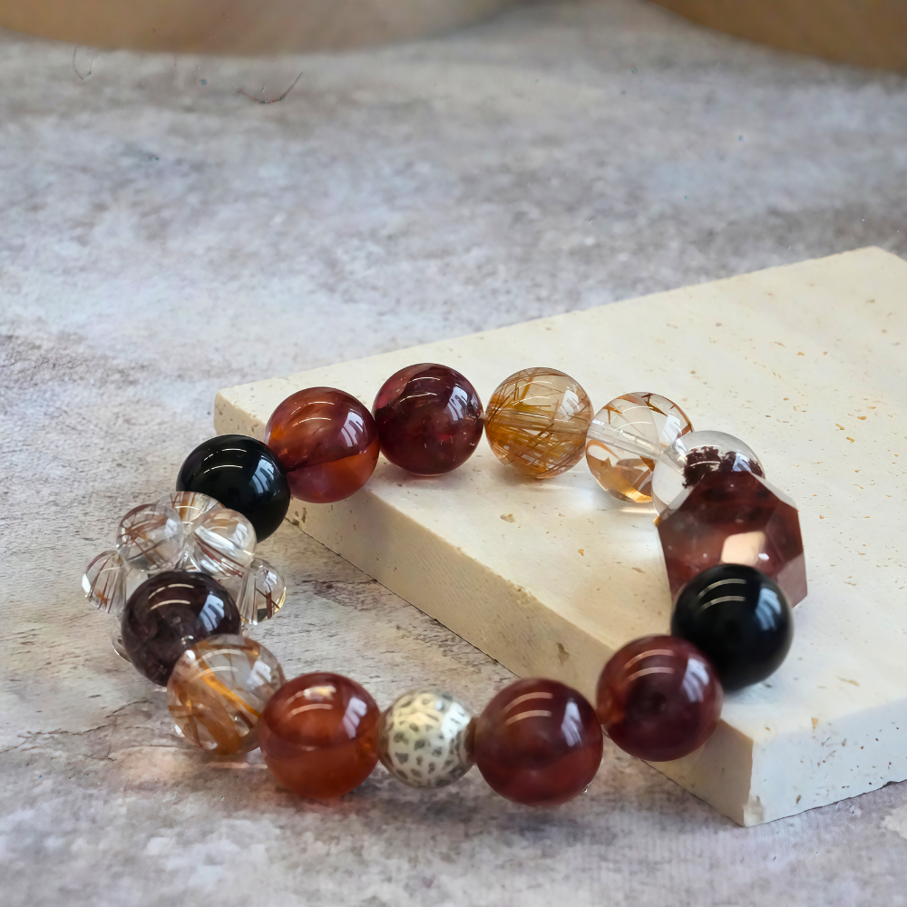 Red Hare’s Fur Quartz Garnet Smoky Quartz Energy Protection Healing Bracelet