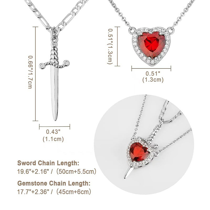 Red Heart Dagger Halo Pendant Plated Necklace