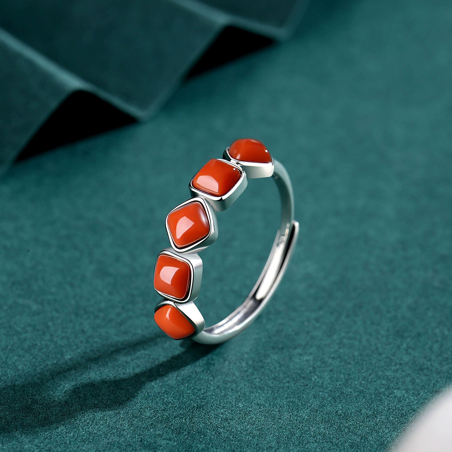 Red Agate Silver Healing Protection Ring