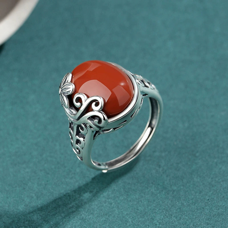 Red Agate Silver Healing Protection Ring