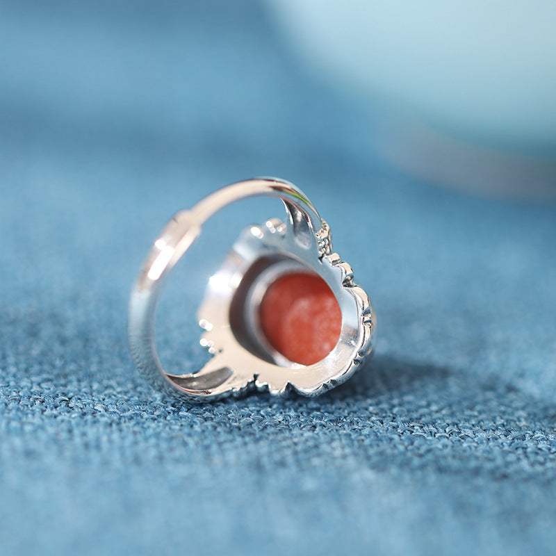 Red Agate Vintage Silver Adjustable Ring