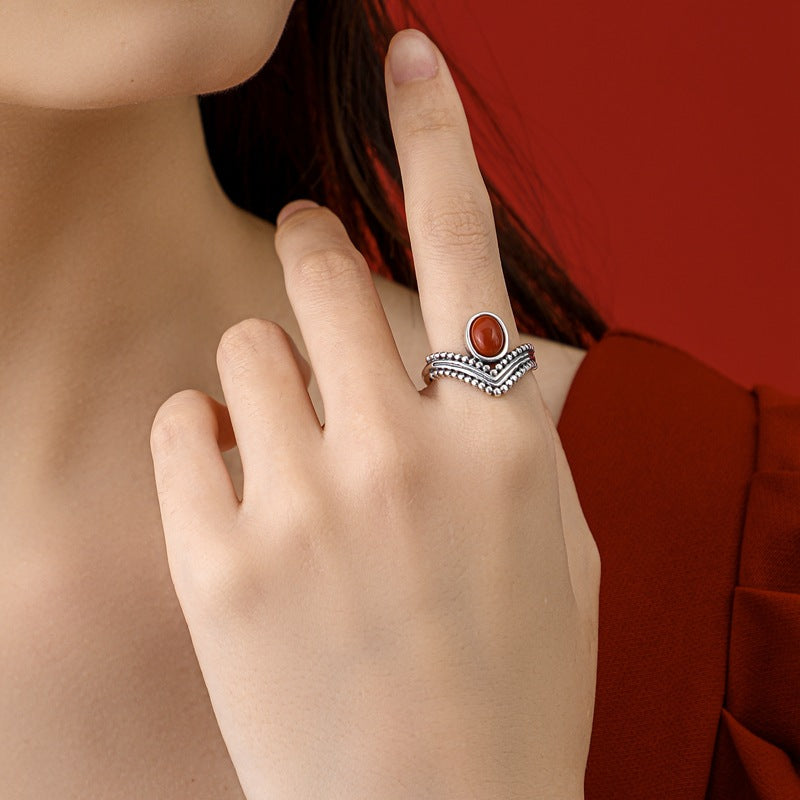 Red Agate Turquoise Prosperity Protection Ring